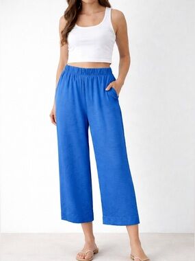 Banana Republic Relaxed Wide-Leg Pull On Satin Pants Blue Size XL Lightweight